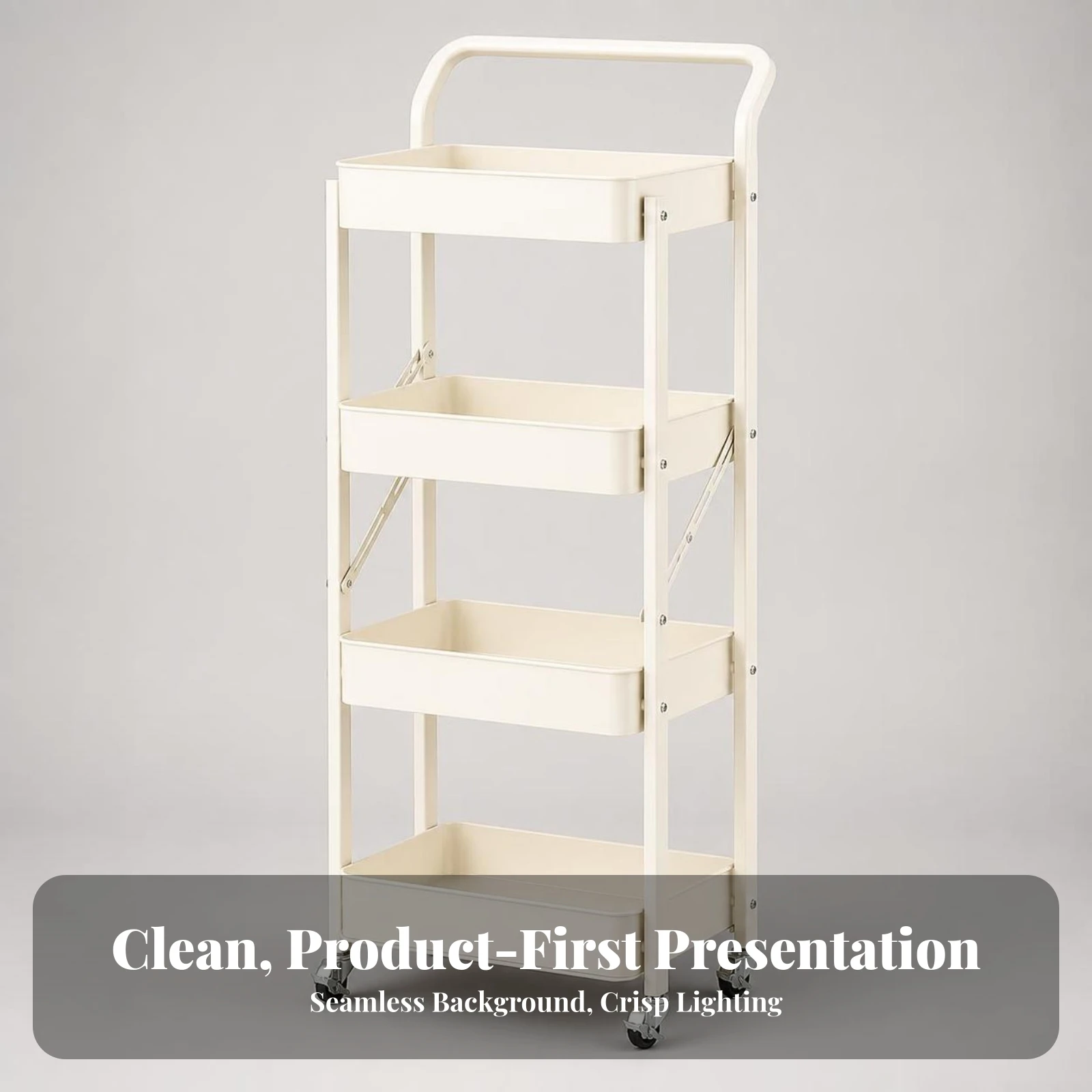 4-Tier Rolling Storage Cart Portable Slim Rolling Organizer Cart Storage Trolley Long-Lasting Narrow Space Trolley Heavy-Duty
