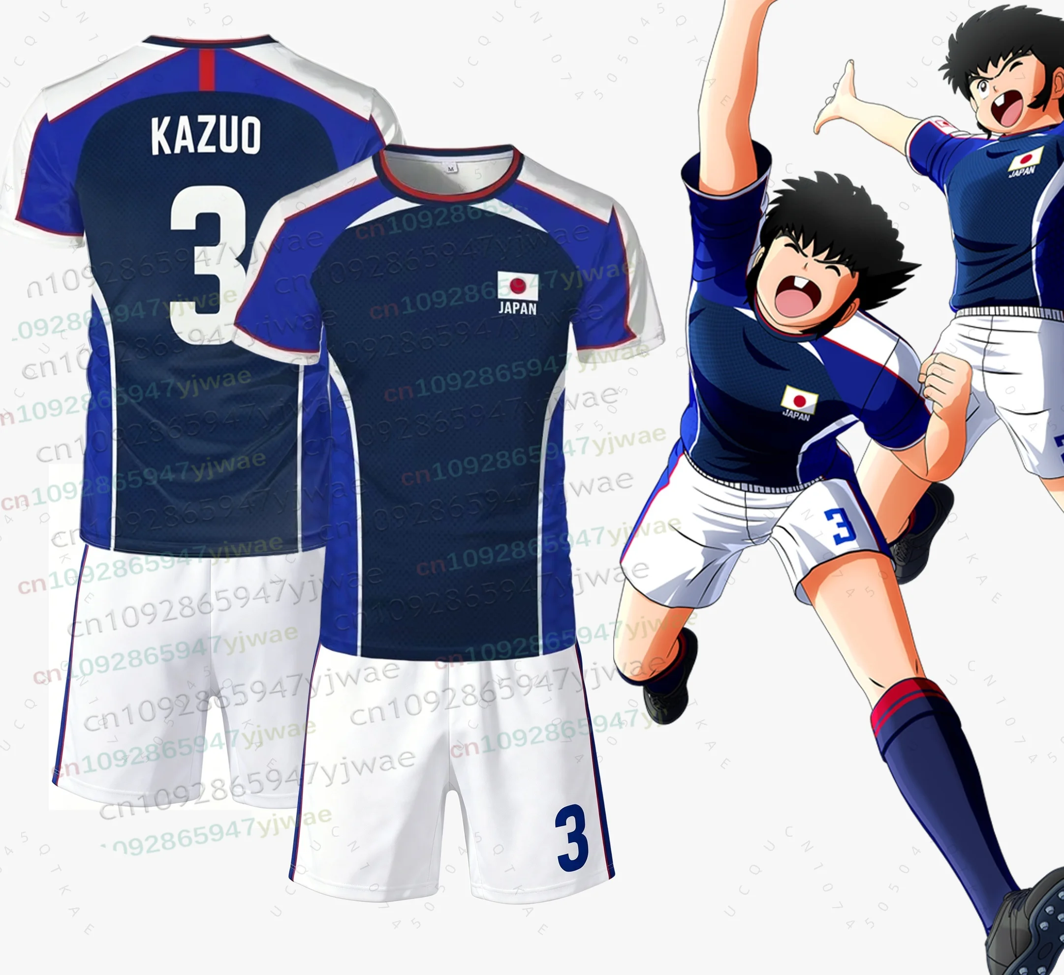 Anime Captain Tsubasa Japanische Flagge Jersey-T-Shirt-Shorts-Set, atmungsaktiv, schnell trocknend, Sportbekleidung für Männer, Frauen, Kinder, T-Shirt-Set, 2-teiliges Set – Detail 11