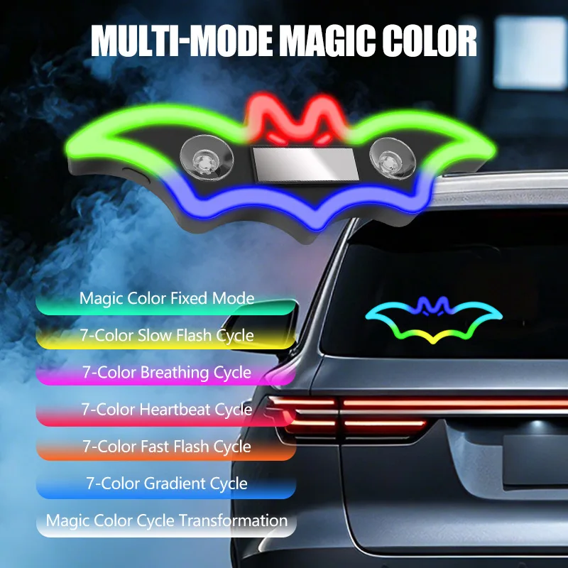 Car Window Solar Halloween Bat Decorative Light Car Color LED Atmosphere Light Universal Fun Decorative Light