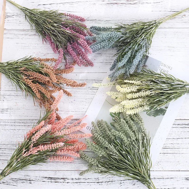 라벤더 폼 꽃 인조 신부 부케 플라스틱 가짜 식물 잔디 크리스마스 홈 웨딩 테이블 가을 장식용
