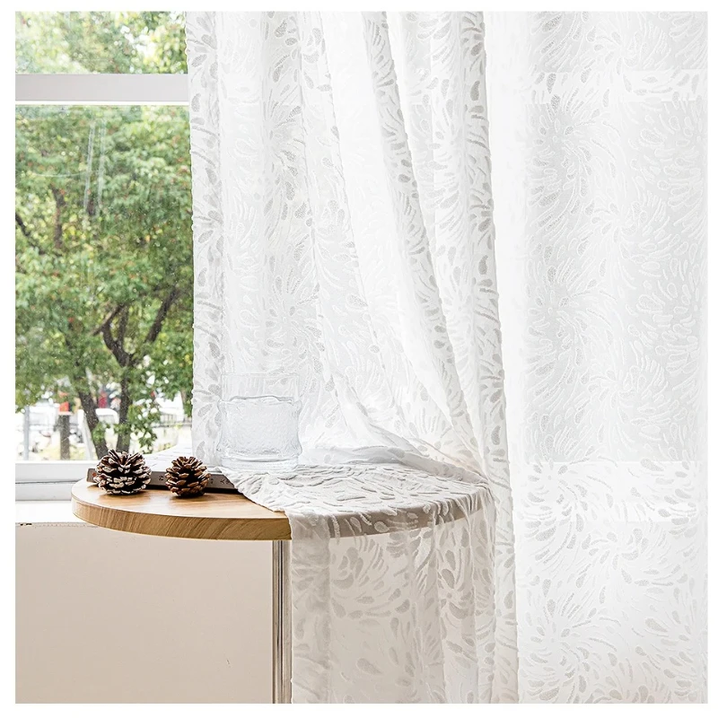 White Semi Sheer Curtains for Living Room Luxury Doorways Solid Curtain for Kitchen Wedding Finished Tulle