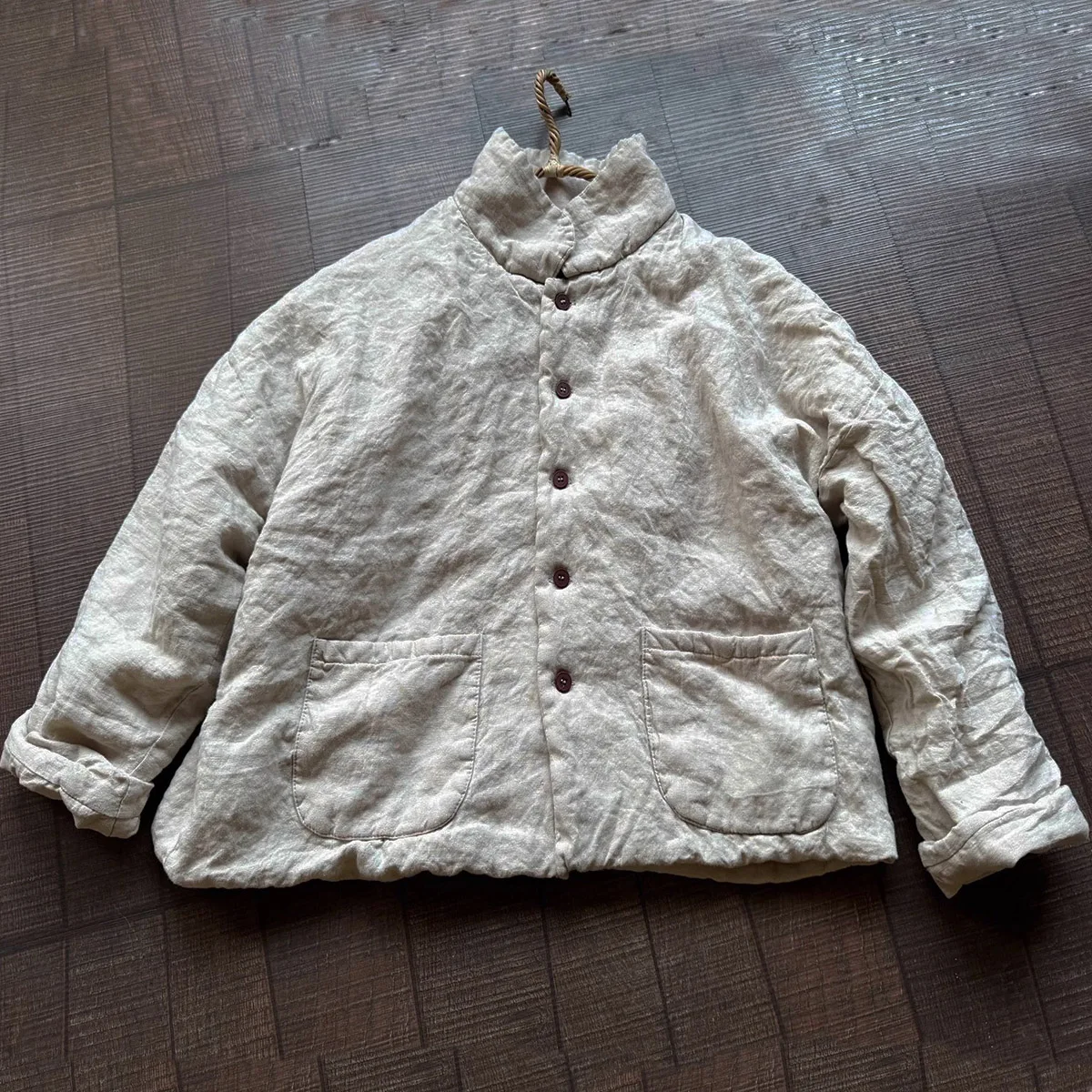 

Womens Lighweight Padded Quality Linen Short Outwear Coats Retro Button Loose Handsome lapel Tai Chi Jackets with Pockets Autumn