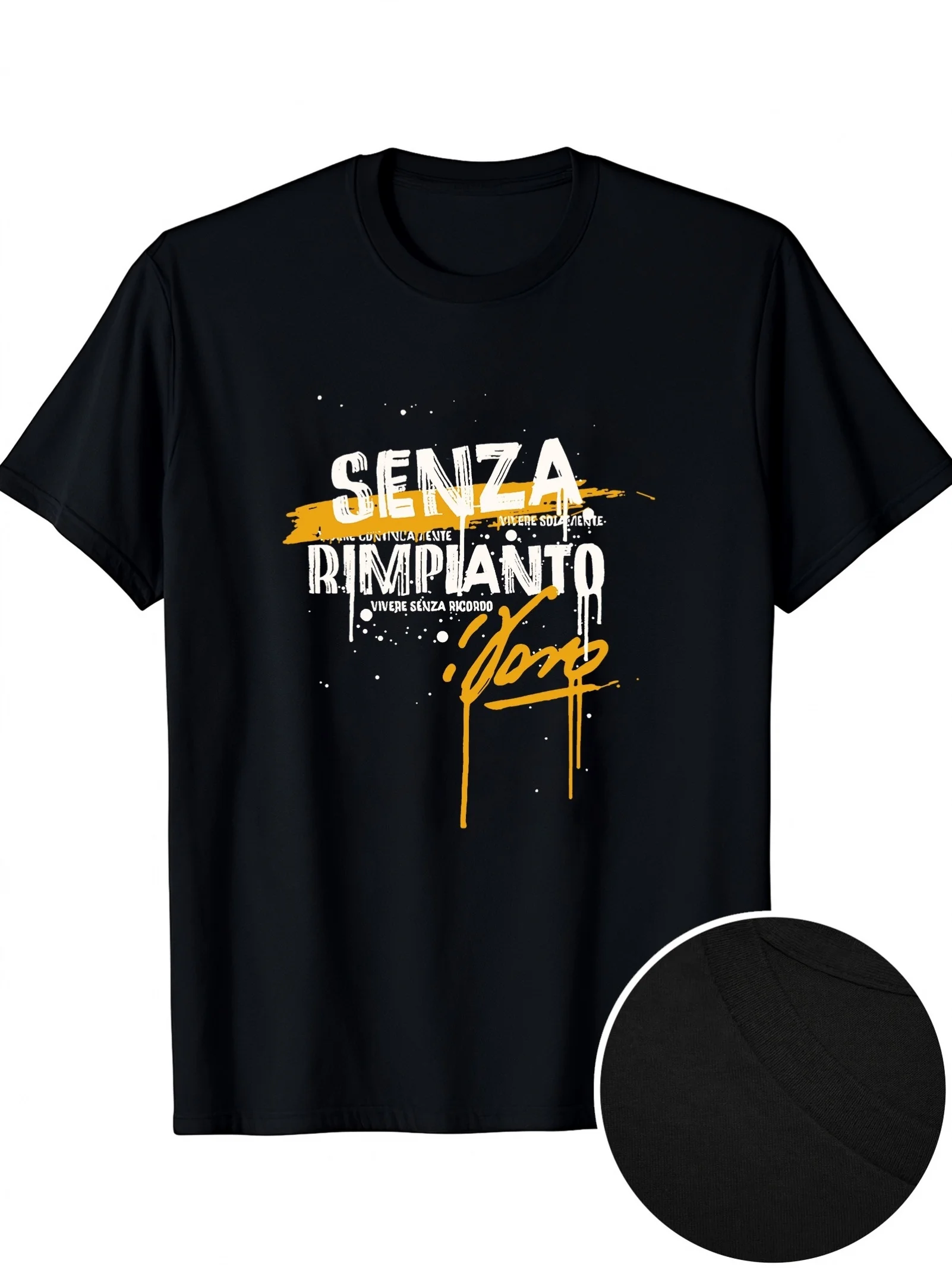 Vasco Rossi Rebel Graphic T-Shirt - Black Featuring Bold Yellow And White Italian Text, Short-Sleeved Round Neck Casual Tee, Regular Fit for All Seasons, Suitable for Both Men And Women, Durable Casual Wear for Italian Music Enthusiasts