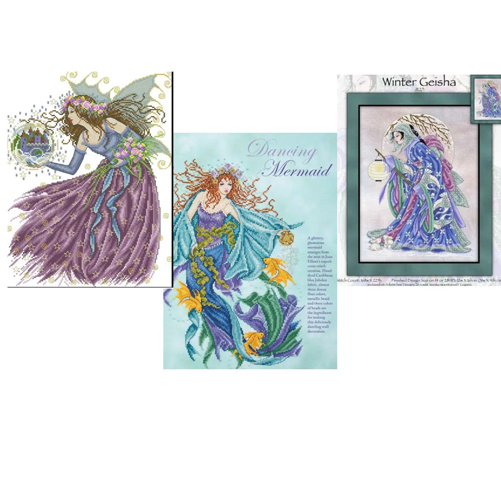 

Cross Stitch Set DIY Kit Embroidery Needlework Craft Packages Cotton Fabric Floss Embroidery Dancing Mermaid 32-43