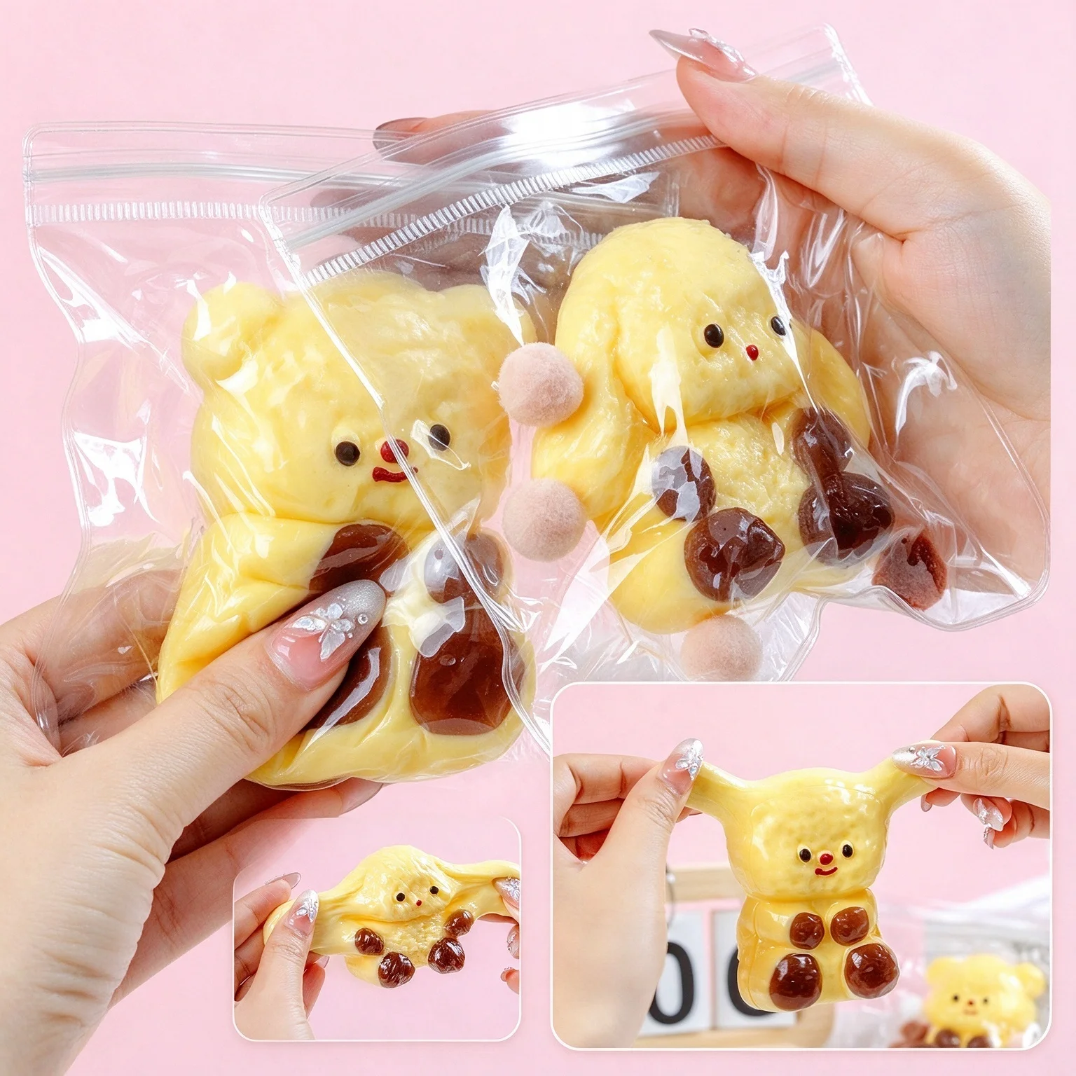 `Yellow Bear & Bunny Squishy Toy, Soft TPR Stress Relief Fidget Squeeze Toy, Hand Decompress Toy for Desktop Decor`