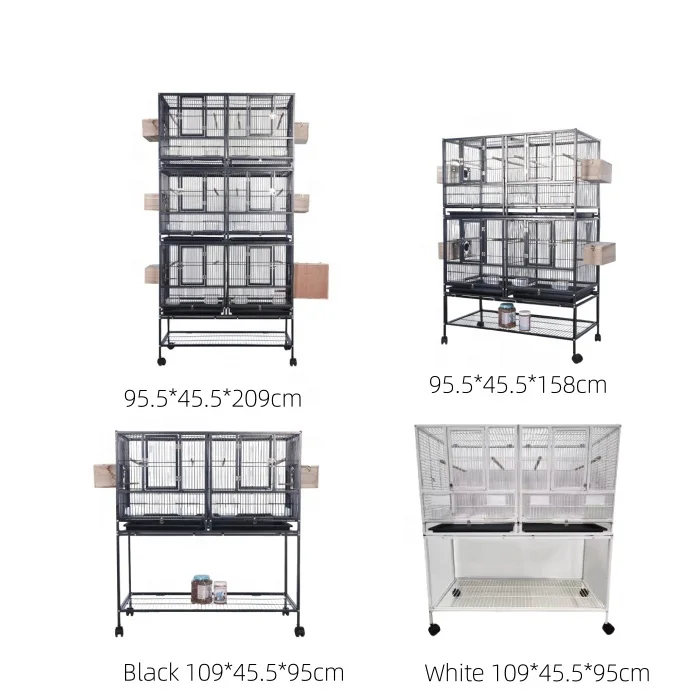 3-Tier Heavy Duty Metal Bird Breeding Stands Luxury Solid Metal 3-Tier Stackable Birdcage Easy Clean Removable Trays for Parrots