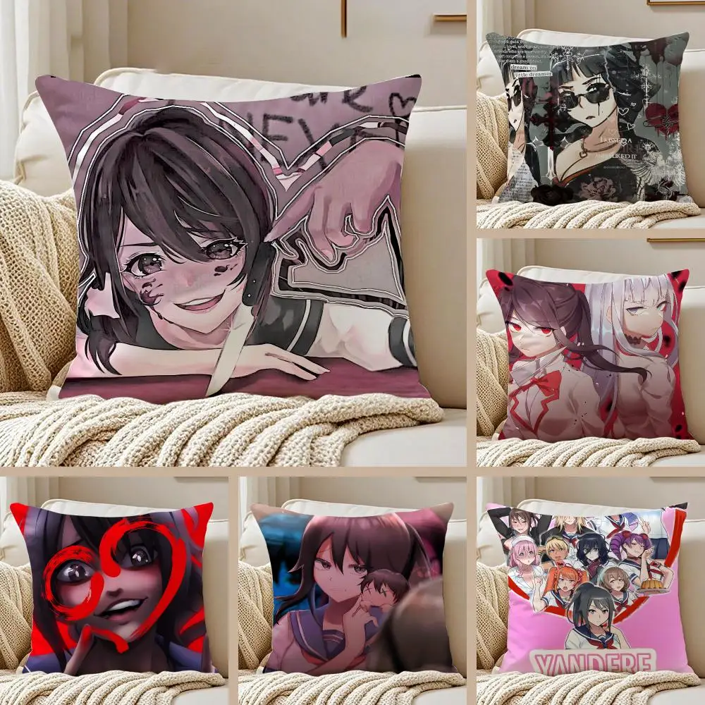 Simulation Game Y-Yandere Simulator Cushion Cover Pillowcase Anti-dustmite Invisible Zipper Short Plush Sofa Cushion