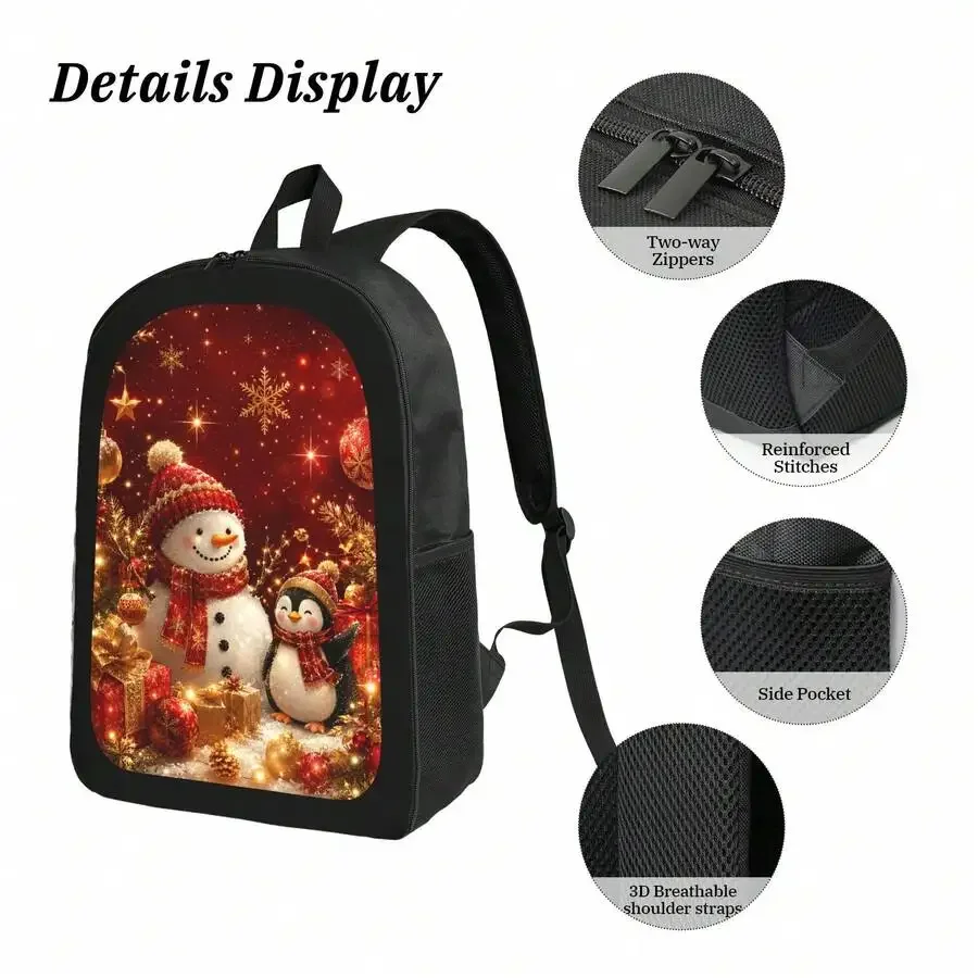 Christmas Snowman Penguin Print Backpack Stylish Casual Lightweight Daypack For Men Women