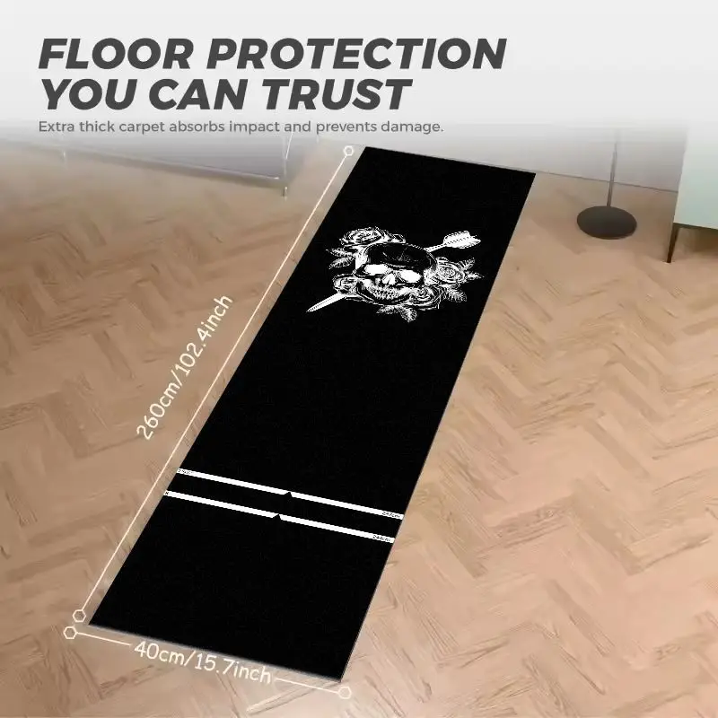 VIKAMA Vintage Skull Graphic Dart Mat With Distance Lines Non Slip Dart Game Long Strip Floor Rug Professional Indoor Dart Game