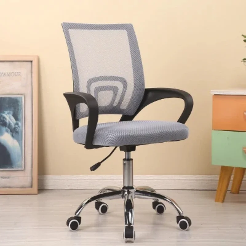 Grey Mesh Office Desk Chair Adjustable Swivel Chair with Flip-Up Armrests Mid-Height Desk Seat with Lumbar Support