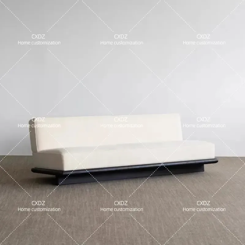 Wabi Sabi Style Armless Solid Wood Fabric Sofa Compact Living Room Leisure Couch for Small Apartment Hotel Model Room