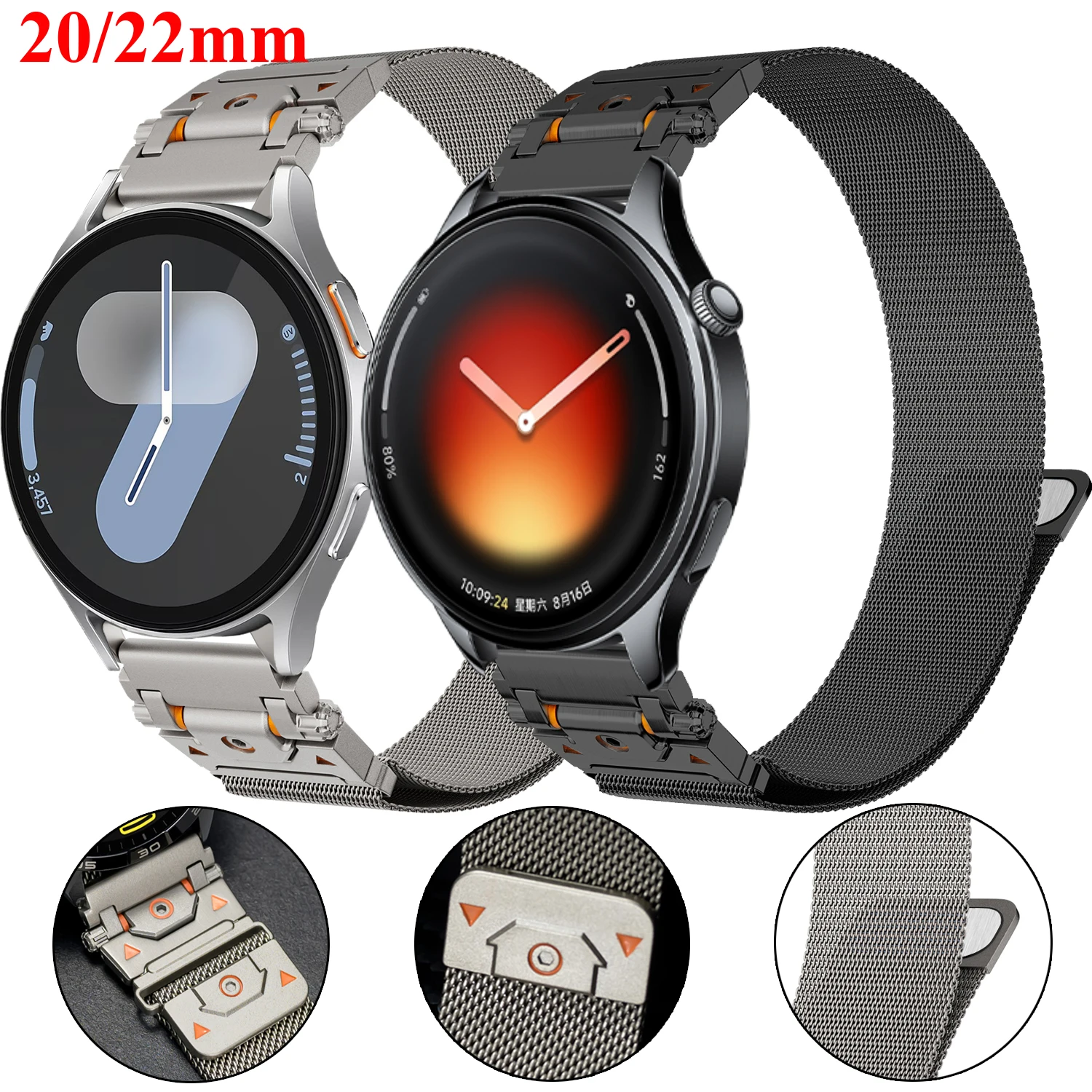 20mm 22mm Milanese Strap For Xiaomi Watch 2 Pro 5 S5 S4 S3 S2 S1 Color2 Stainless Steel Band For Samsung Galaxy Watch 7 6 5 4 3