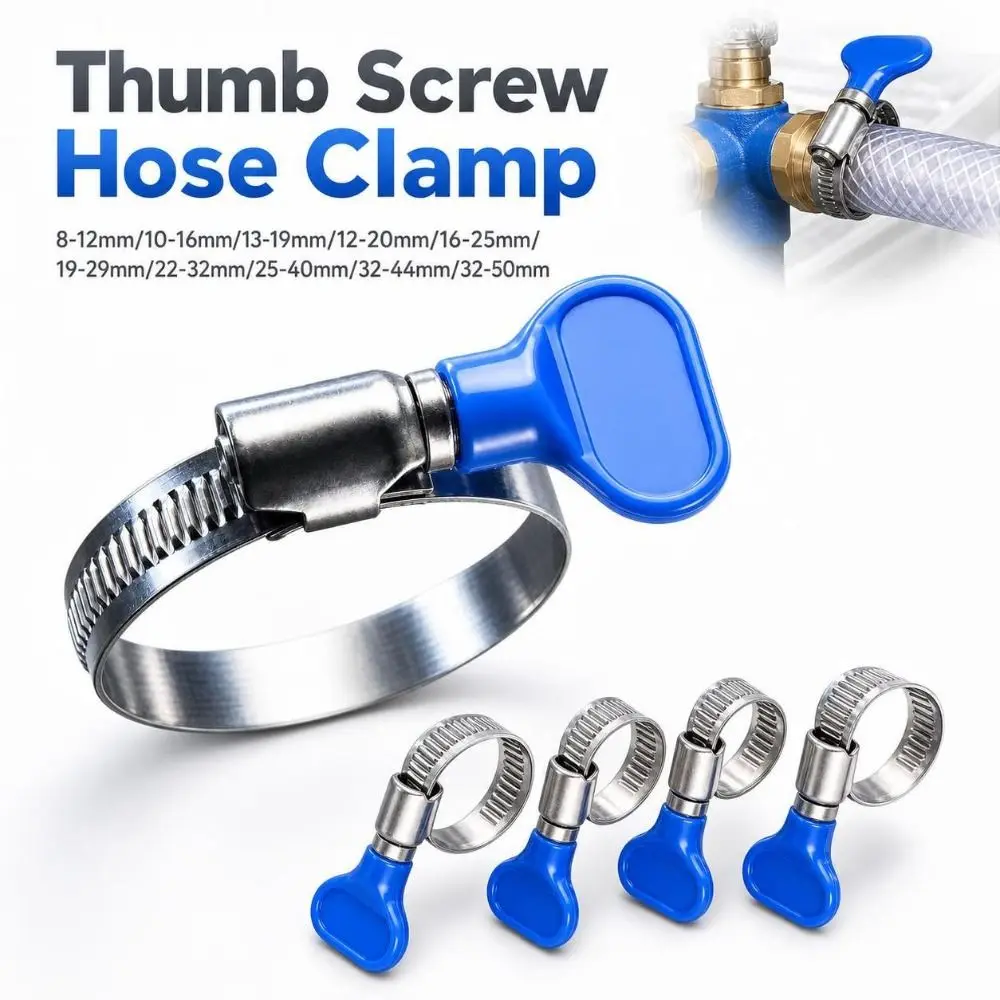 Stainless Steel Thumb Screw Hose Clamp Plastic Handle 8-50mm Quick Release Hose Clip Durable Multiple Sizes