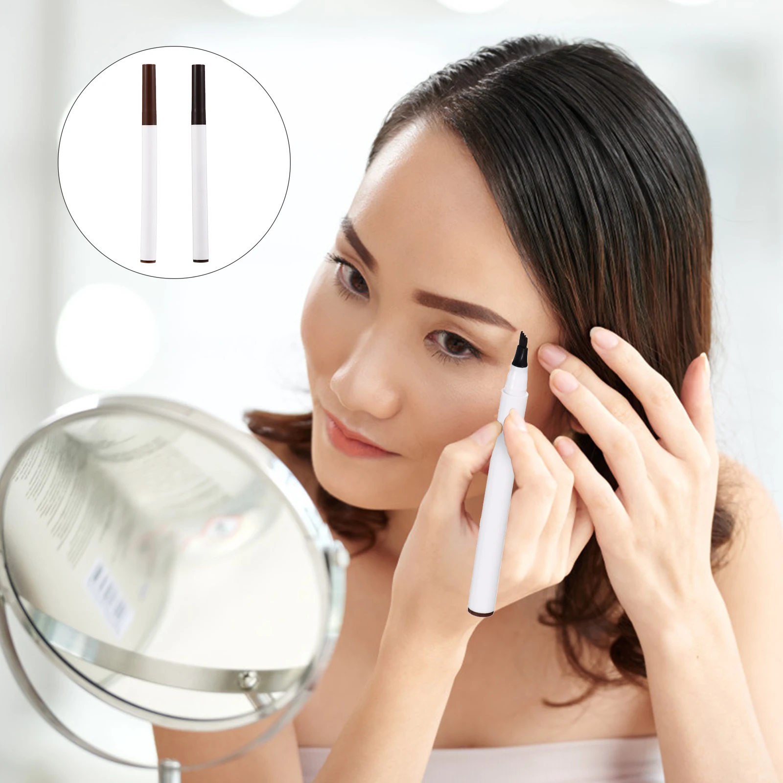 

2pcs Four-Pronged Eyebrow Pen Waterproof Long Lasting Natural Brow Pencil Sweat Resistant For Beginners 4 Head Eyebrow