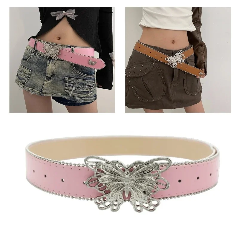 

Casual Pin Buckle PU Belt for Women Y2K Subculture Butterfly Buckle Waist Belt Vintage Belt for Teens Girls