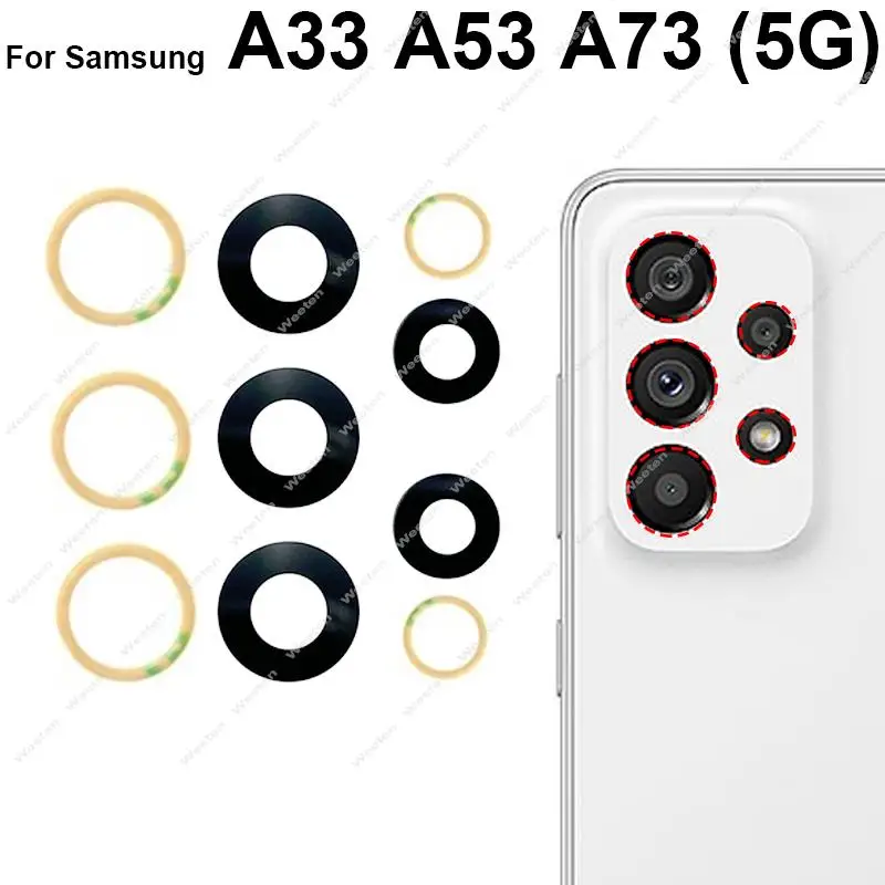 Rear Camera Glass Lens With Sticker For Samsung A22 4G 5G A32 A42 A52 A72 A33 A53 A73 Back Camera Glass Lens Replacement Parts