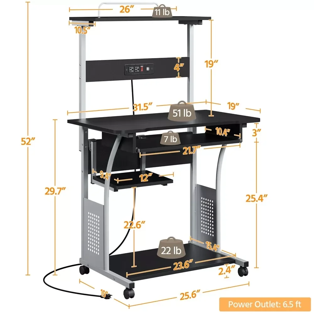 Home Office Desk w/  Computer PC Desk w/Printer Shelf, Work Desk for Home Office, Study, Living Room,