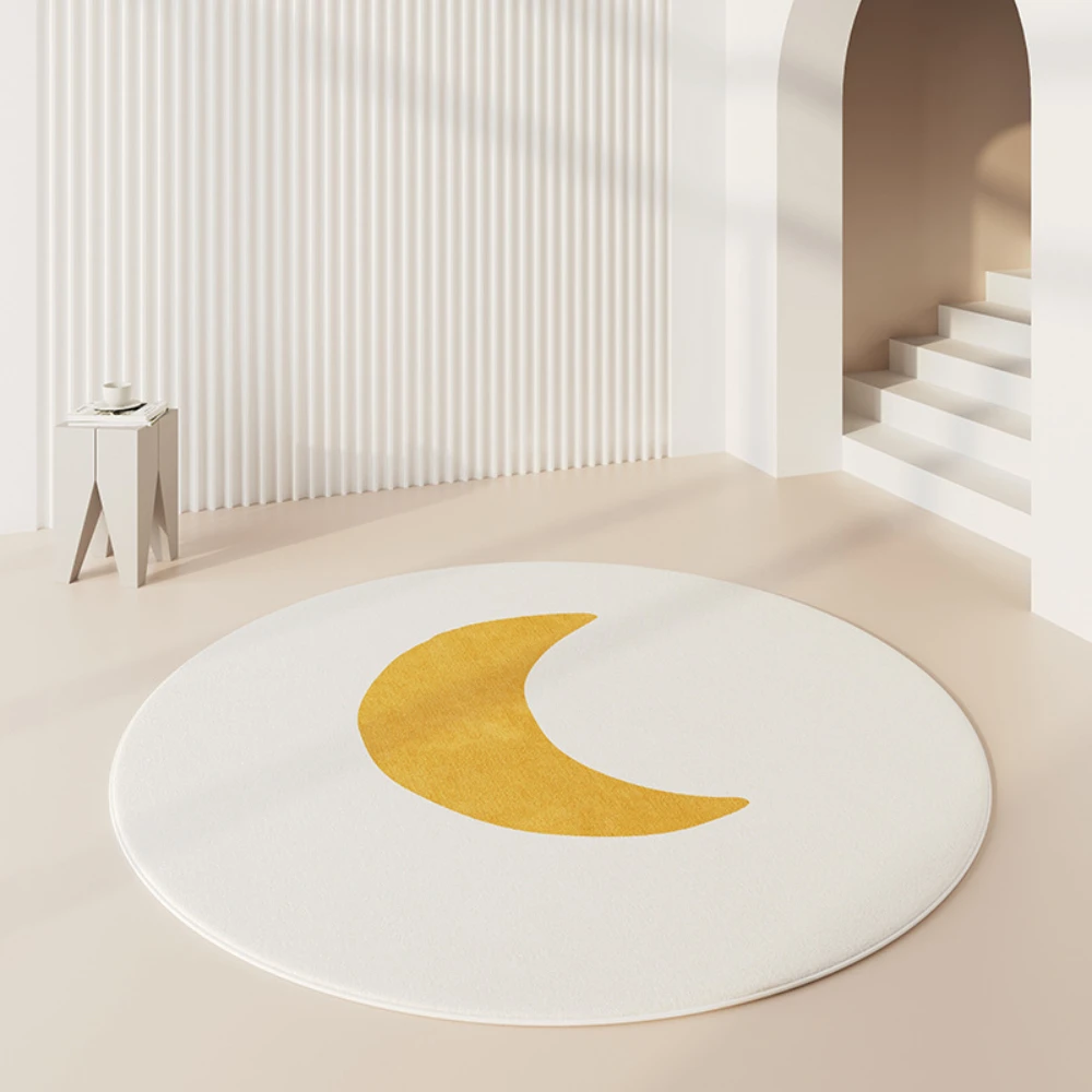 Modern Creamy Color Block Round Rug – Large Soft Non-Slip Floor Mat for Living Room & Bedroom Lounge Decor