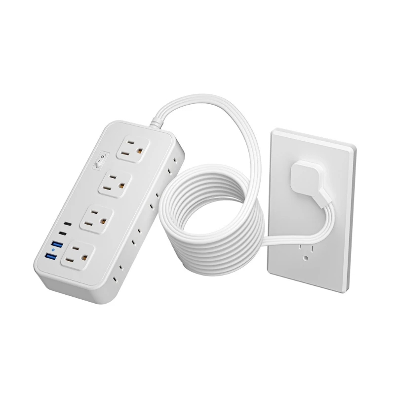 Удлинители с плоской вилкой, 8 розеток, 2 порта USB, 2 порта типа C, шнур длиной 5 футов, защита от перенапряжения Дж для в