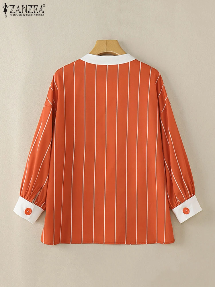 2025 Autumn Elegant Stripes Blouses ZANZEA Casual Drop Shoulder Shirts Women 3/4 Sleeve Tops Casual Splicing Open Up Tunics