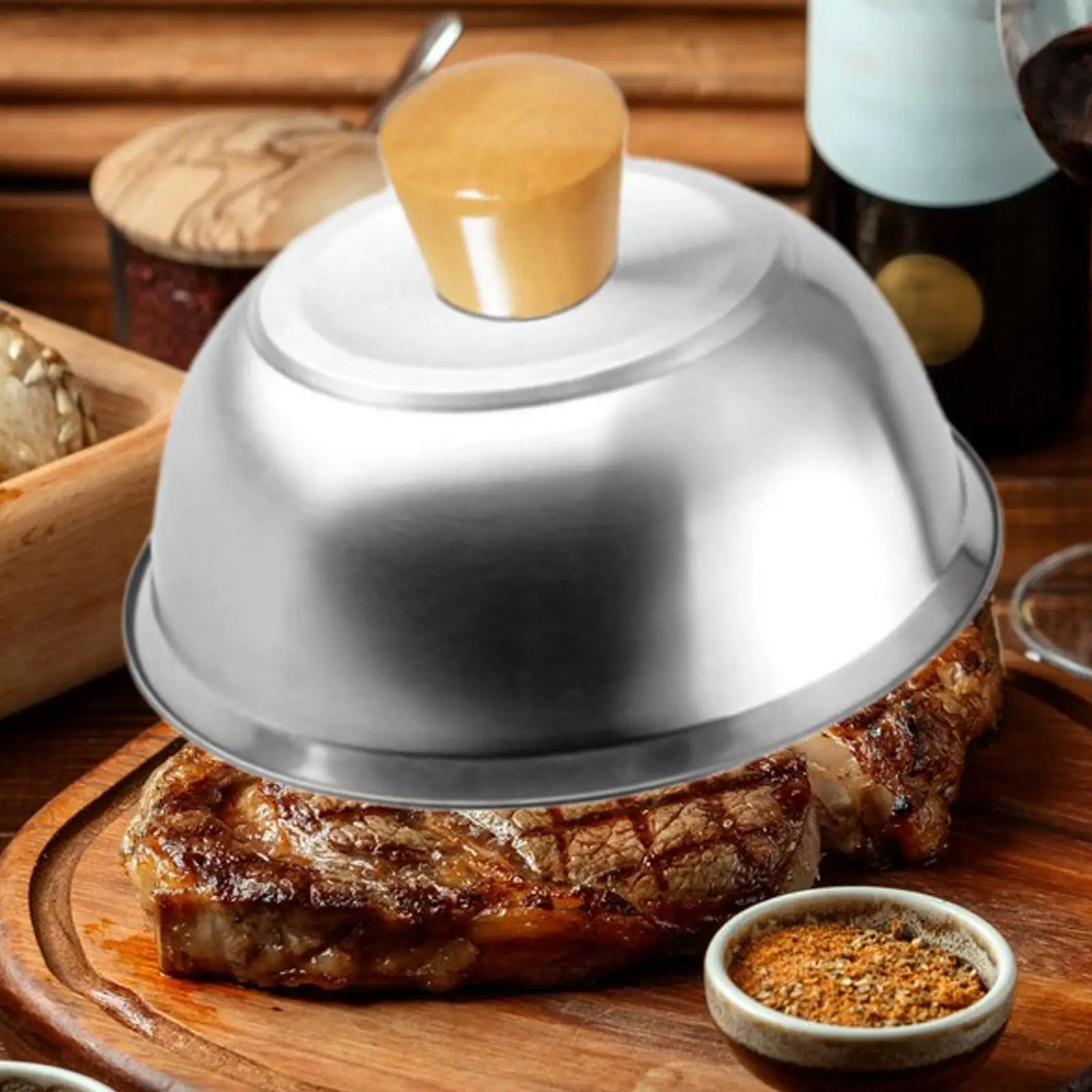 Stainless Steel Burger Cover with Heatproof Handle Burger Dome for Griddle Accessory for Barbecue Kitchen Use