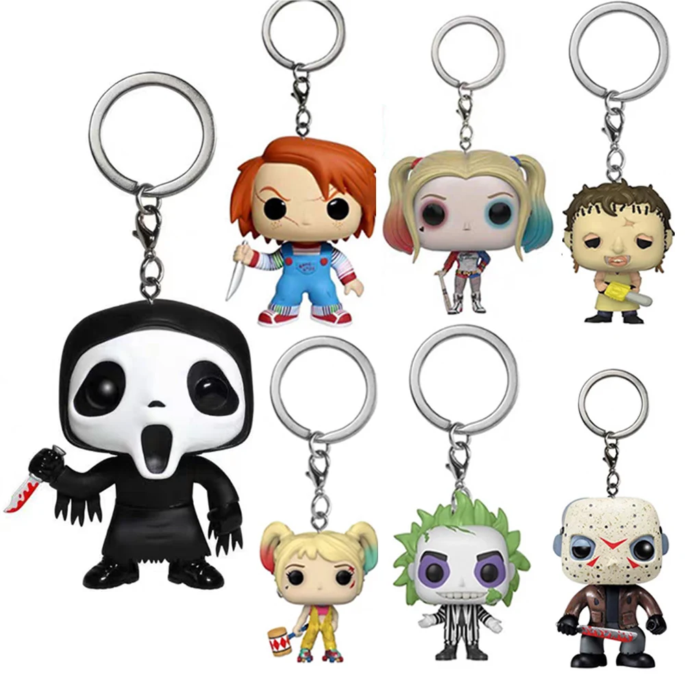 Llavero de Anime Scream Ghost Face Beetlejuice Terror Ghost Joker Quinn, Colgante de Muñeco de Payaso Aterrador, Joyería para Bolsos