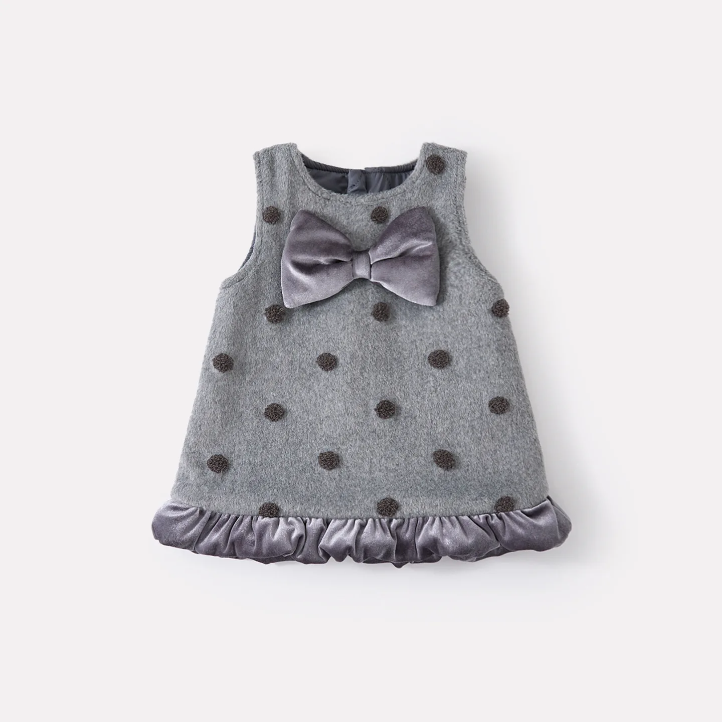 Sweet Baby Girl Princess Woolen Dress Set Autumn Winter Bow Polka Dot Thick Quilted Dress Sweater 2Pcs Suit Toddler Girls Outfit