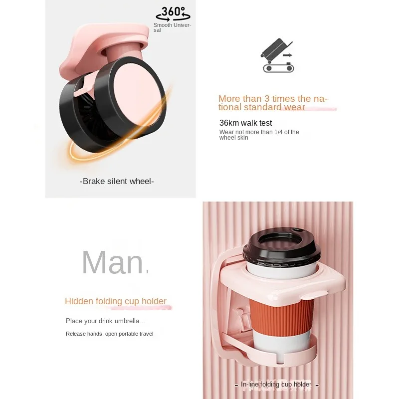 Nova bagagem de viagem durável mala de cabine de 20 polegadas com suporte de copo e mala de zíper de grande capacidade de 28 polegadas com roda silenciosa