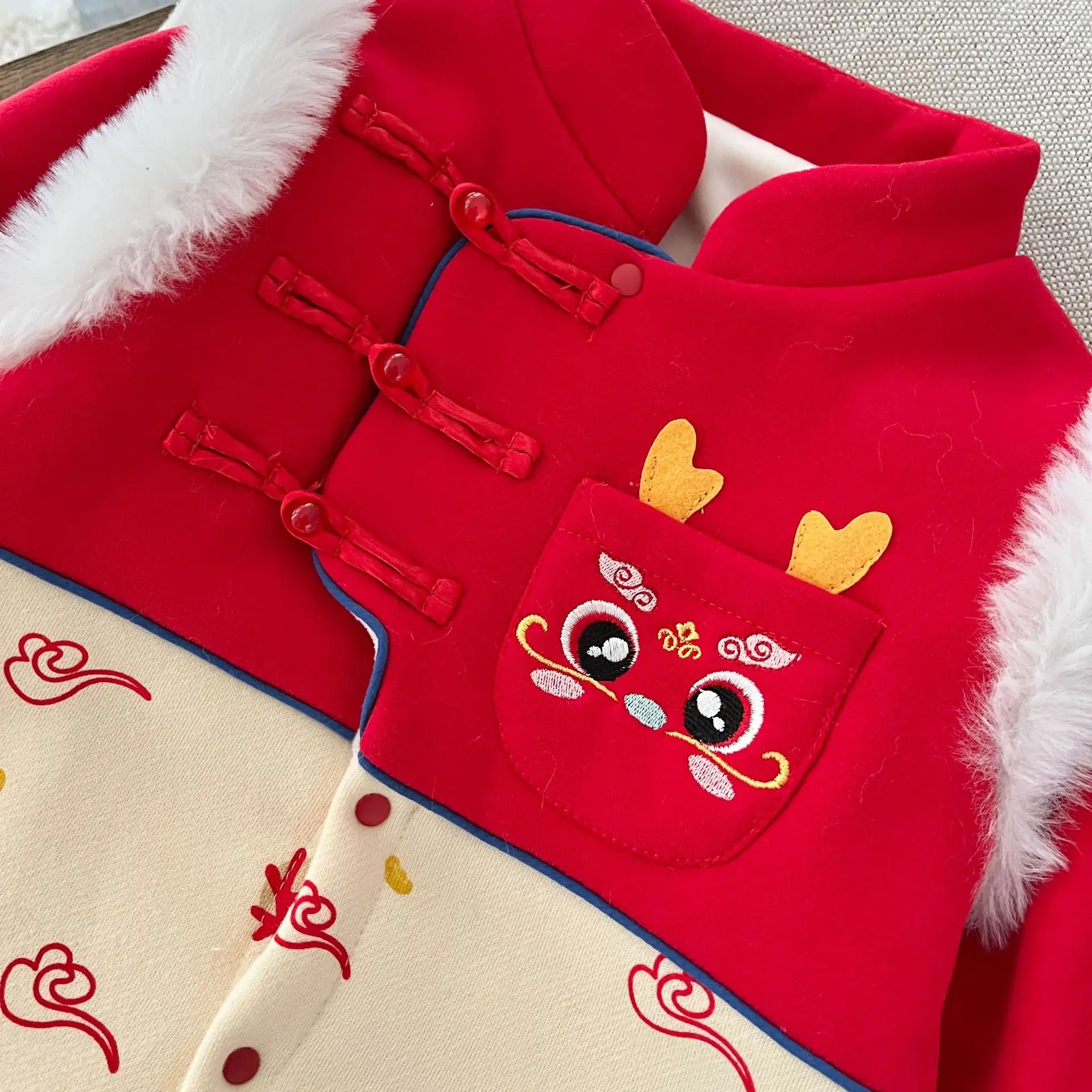 My First Christmas Baby Girl Rompers Long Sleeve Red Fleece Warm Winter Newborn Clothes Chinese New Year Baby Boy Onesies