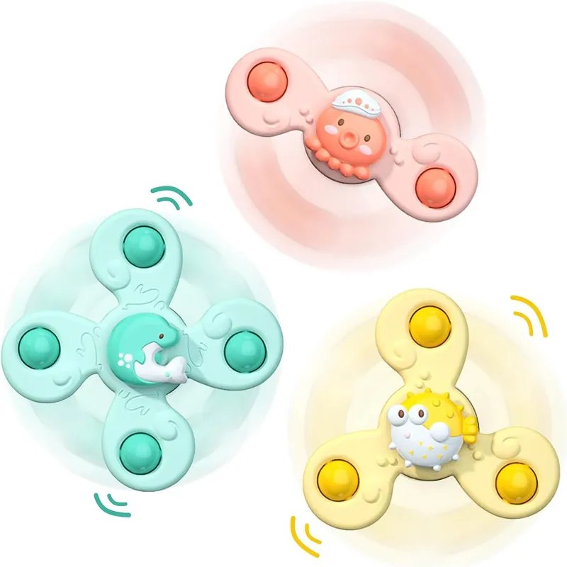 아기 목욕 장난감 만화 흡입 컵 스피너 장난감, 손 딸랑이 장난감, 물놀이 장난감, 아기 교육용 장난감, 어린이 선물, 3 개