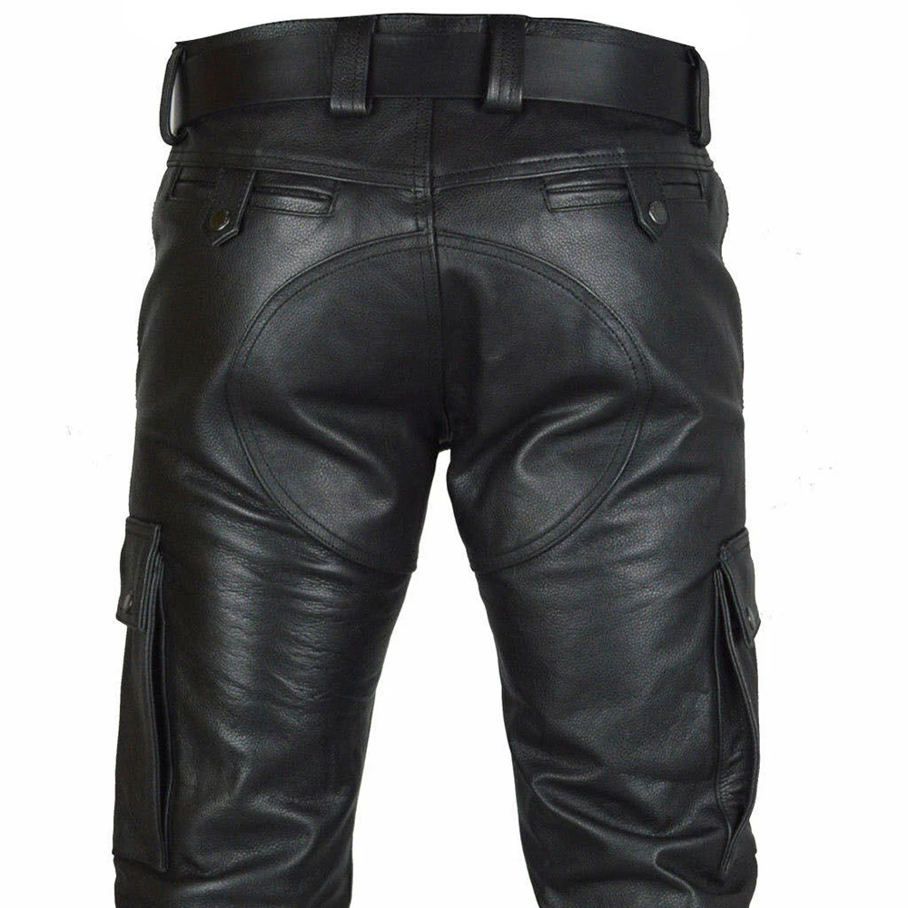 Men Pants PU Leather Party Costume Pencil Pants Fit Elastic Goth Hip Hop Motorcycle Trousers Retro Solid Color