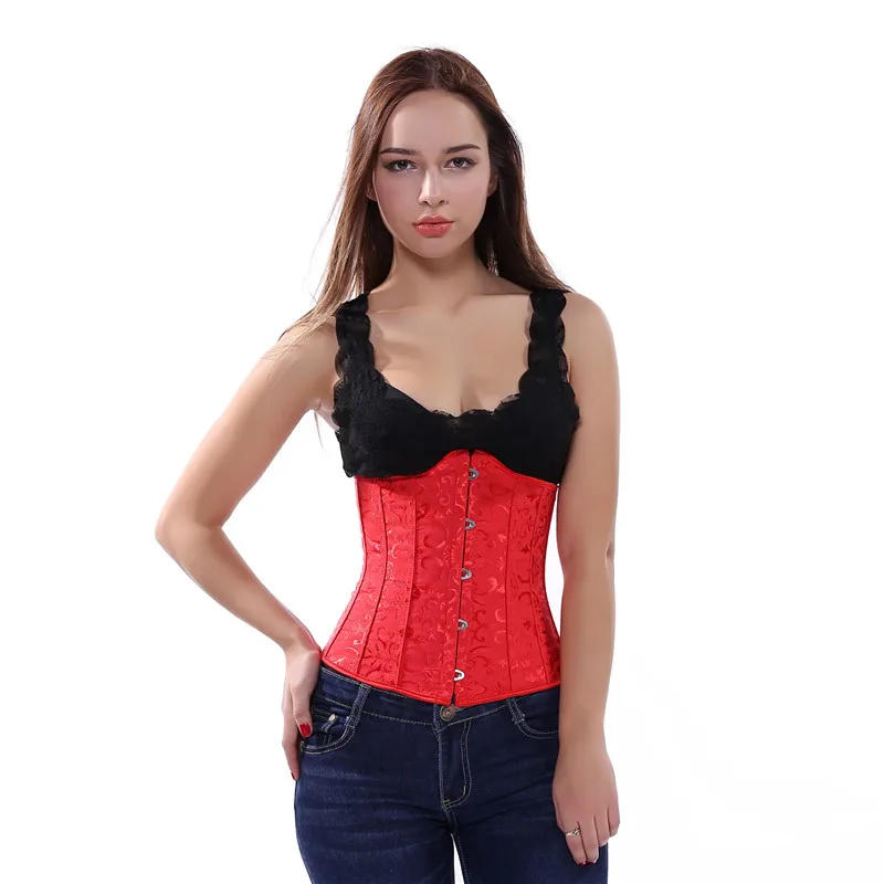 Sapubonva Corset Underbust Sexy Waist Cincher Vintage Corselet Top Gothic Plus Size Costume Black White Red Green Blue White