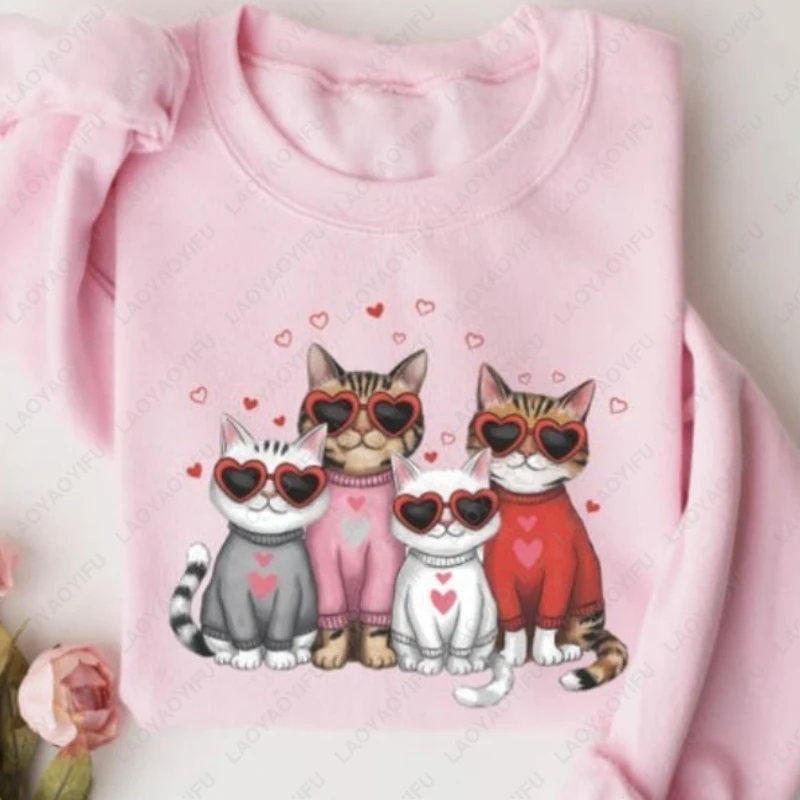 عيد الحب القط البلوز لطيف كيتي مطبوعة للجنسين البلوز المرأة رجل عيد الحب الزي متعة الرسم الاتجاه عشاق الملابس