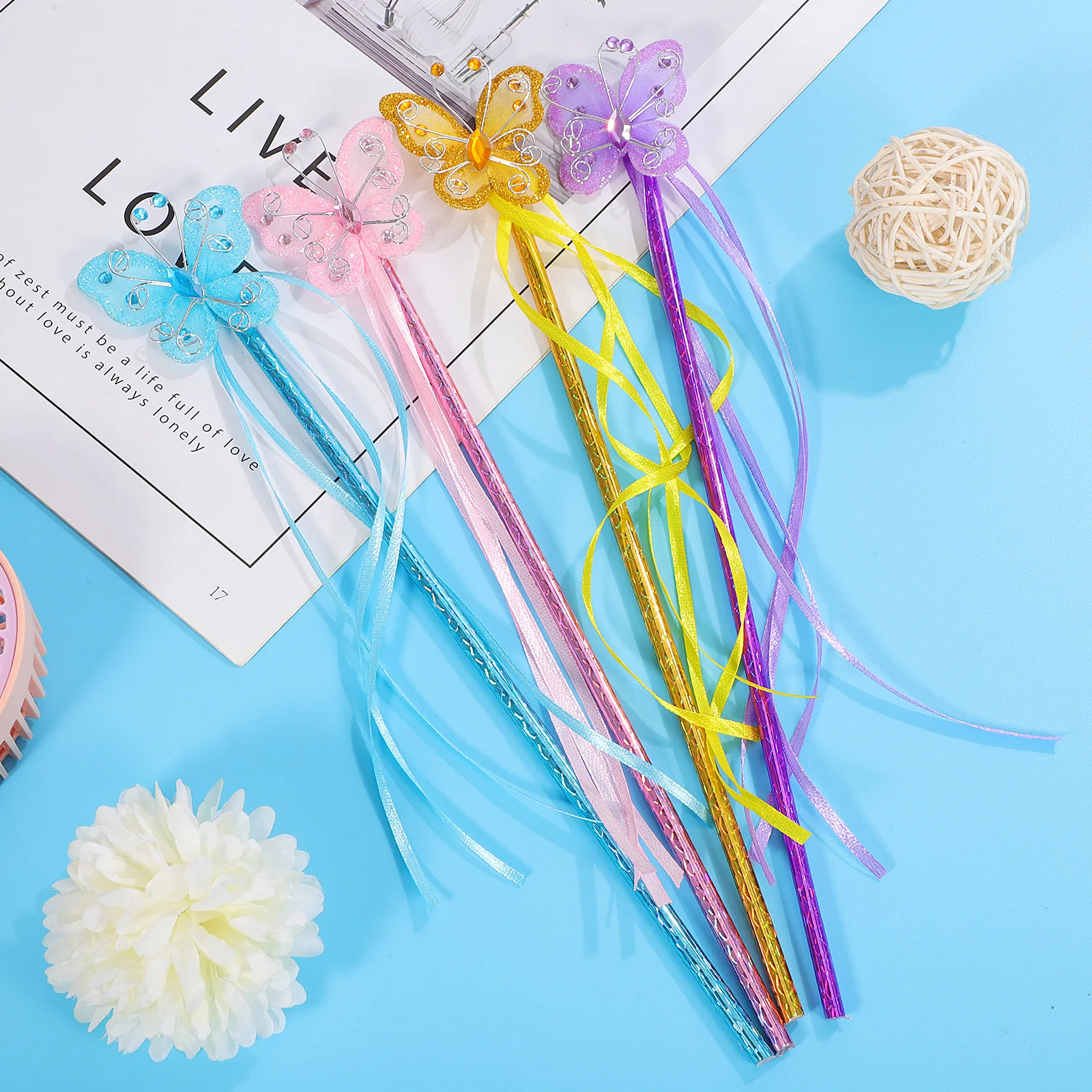 

8pcs Fairy Wands Sticks Gold Purple Birthday Party Stage Butterfly Decorations