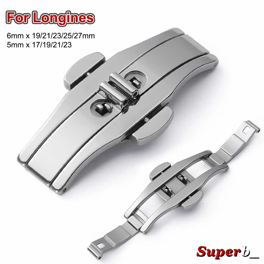 Double Push Butterfly Watchband Buckle Steel Folding Clasp Metal Men Women Replacement Watch Button 5mm 6mm Watch Accessories