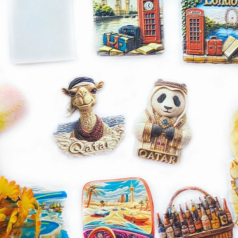 Qatar Camel & Panda Fridge Magnet - 3D Cultural Fusion Souvenir Desert Meets Bamboo Decor Unique Gift