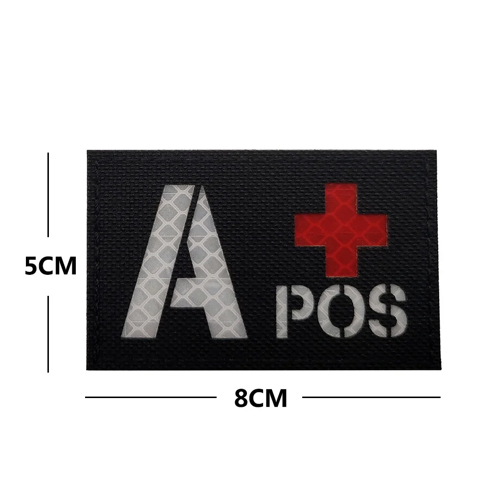 IR Reflective Cap Badge Large Blood Type A+ B+ O+ Night Identification Outdoor First Aid Backpack Armband Helmet Morale Patches