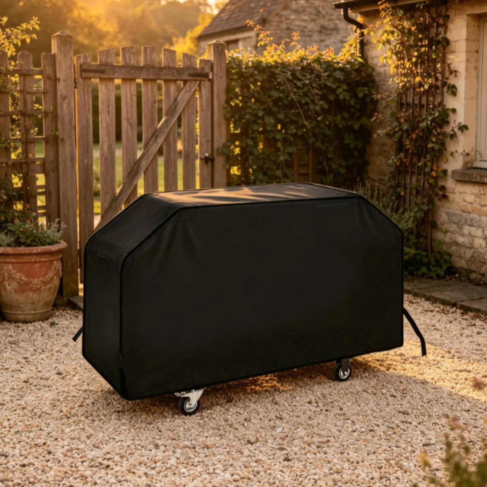 Grill Cover with Drawstring Waterproof Barbecue Cover with Ties Windproof Anti for Backyard, Patio view 4