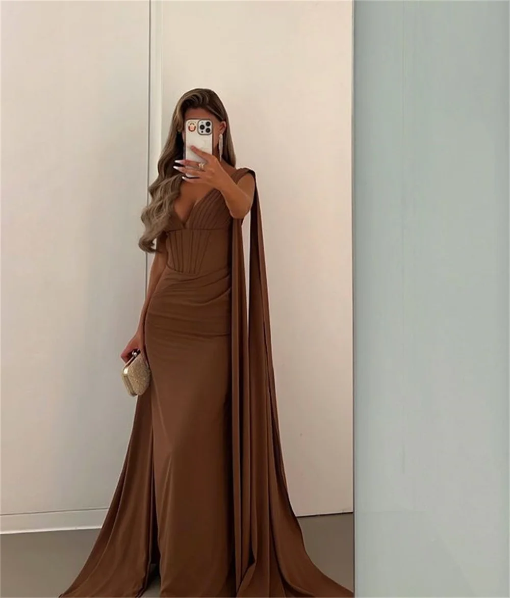 Brown Prom Dress Mermaid Cloak Dubai Saudi Arabia Evening Dress فساتين السهرة Formal Occasions Wedding Party Dress 2024