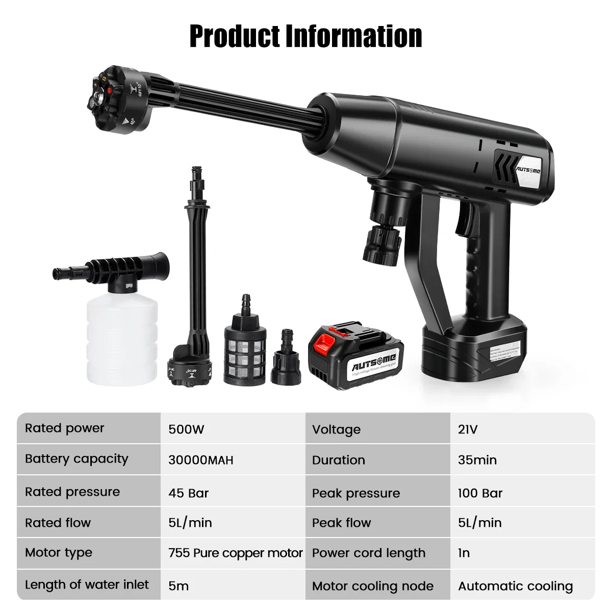 for  30000mAh 500W Cordless Car Washer Spray Water Gun 0/1/2 Battery Washing Cleaning Machine