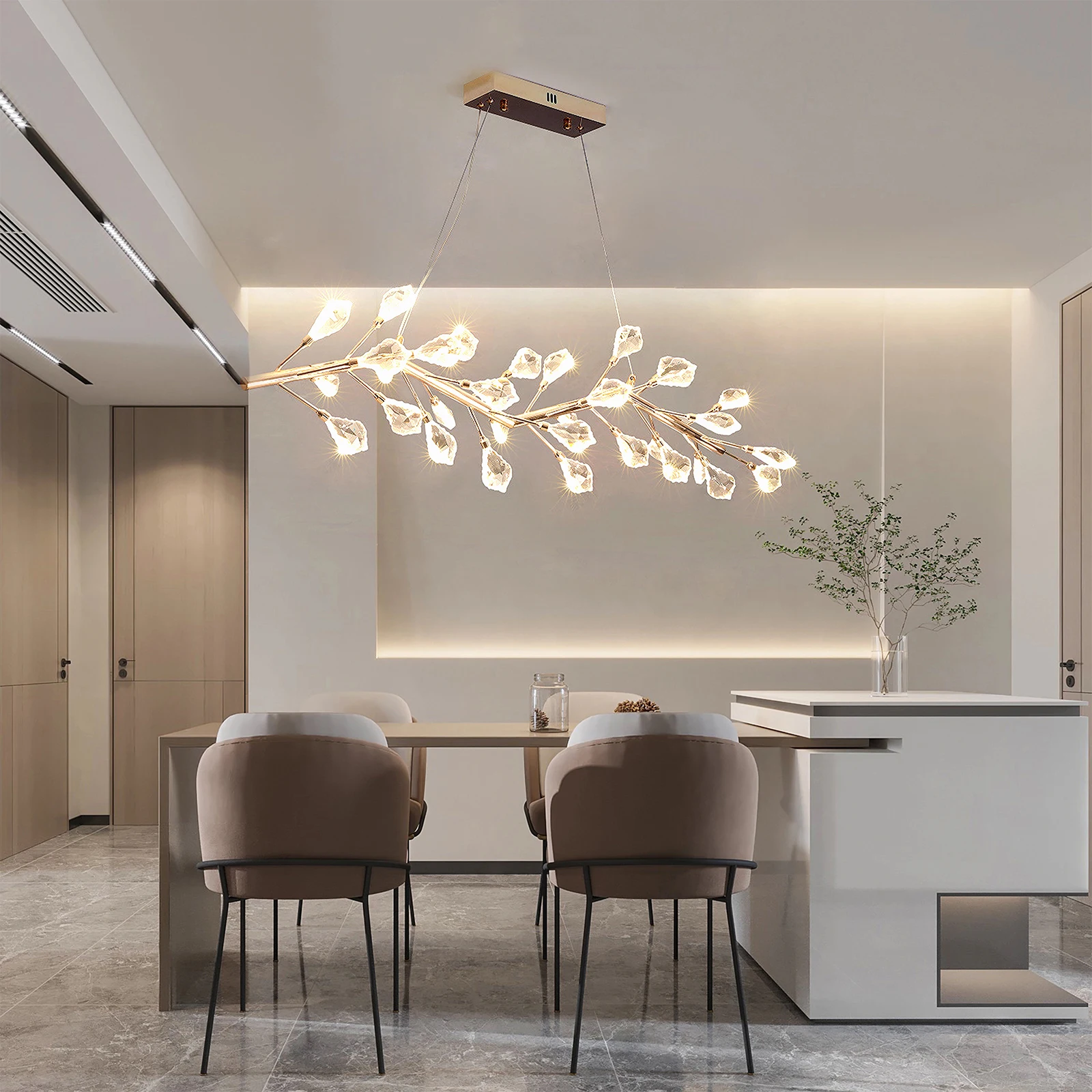 Ajustável Crystal Tree Branches Lustres, Lustres modernos para sala de jantar, Dourado