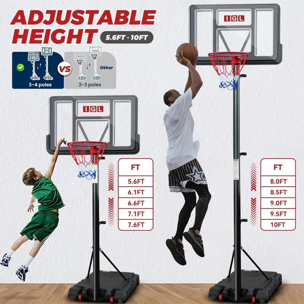 Verstelbaar 5,6-10FT basketbaldoelsysteem, 44-inch buitenring voor kinderen en jongeren, perfect voor spelen in de achtertuin