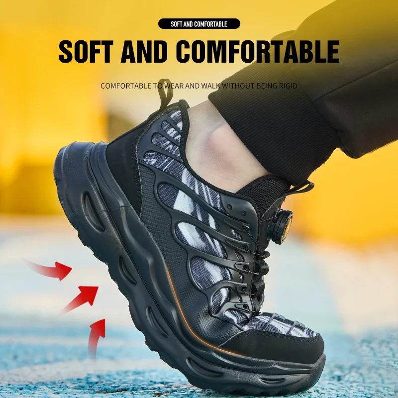 Men Steel Toe Work Shoes Indestructible Security Work Sneakers Protective Safety Boots Size 47 48 Rotating Button Safety Shoes