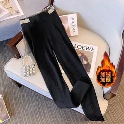 150Kg Plus Size Women's Hip 150 Winter Loose Inside and Outwea Fleece Leggings Letter Casual Pants Black 5XL 6XL 7XL 8XL 9XL