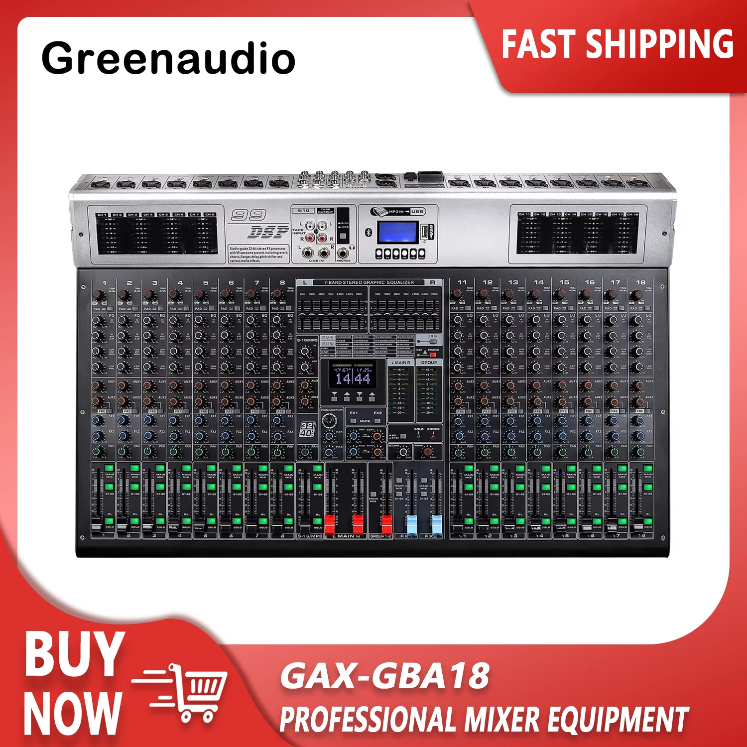 GAX-GBA18 18 channel Reverb Mixer Double Effect LED Screen Bt MP3 Stage Wedding Performance mixer