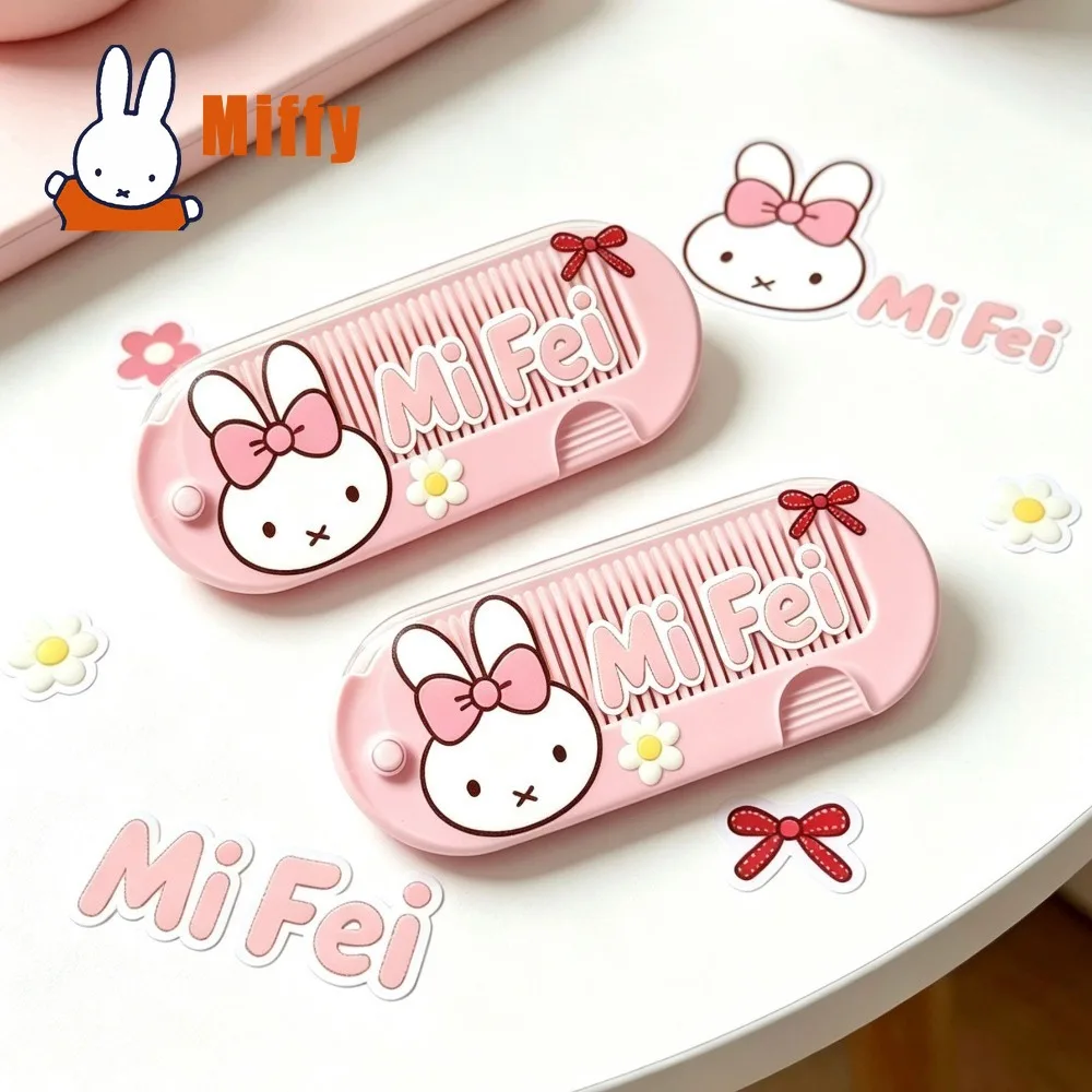 Kawaii Miffy Pocket Comb Cute Rabbit Folding Hairbrush Portable Travel Mini Styling Tool Makeup Hair Combs Small Birthday Gift