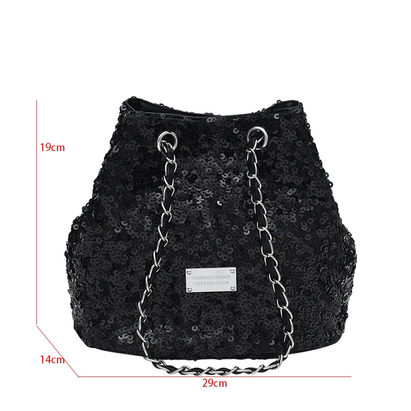 Bucket Women Bags Designer Silver Metal Sequins Chain Woven Bag Hollow Evening Bags Clutch Female Travel Shoulder Bag Handbag