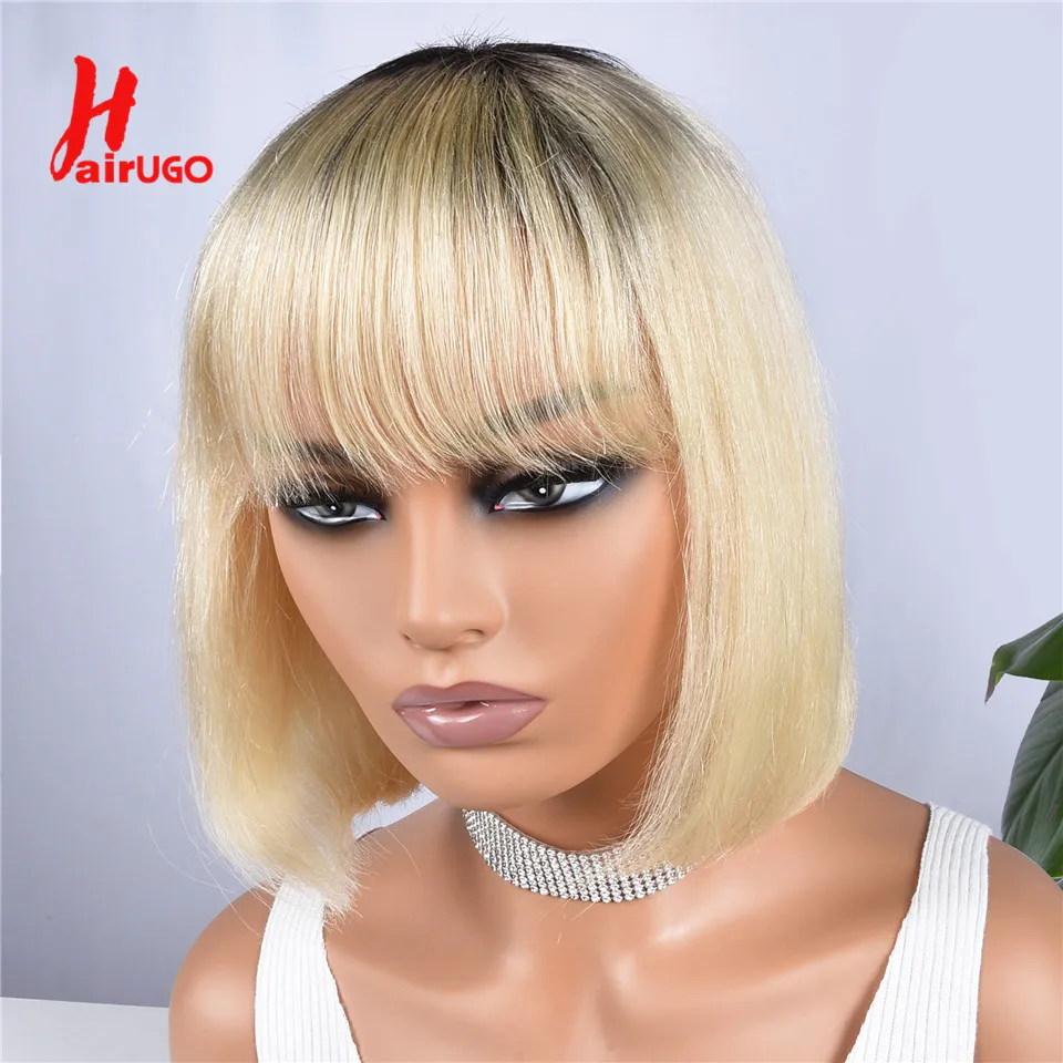 T1B/613 Dark Root Bob Wig Cheap Omber Blonde Full Machine Made Wigs For Women HairUGo Remy Omber Blonde Short BOB Human Hair Wig