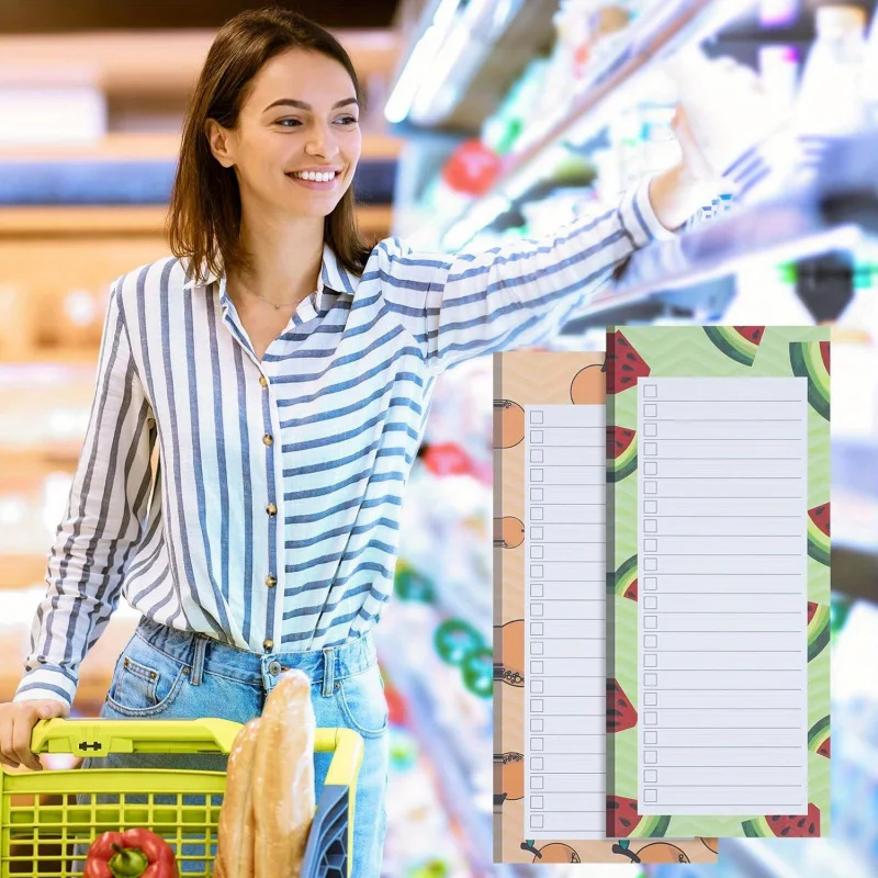 2 Pack Magnetic Fridge Note Book with Pen Holder - Watermelon & Peach Pattern, Strong Magnetic Back for Fridge Organization