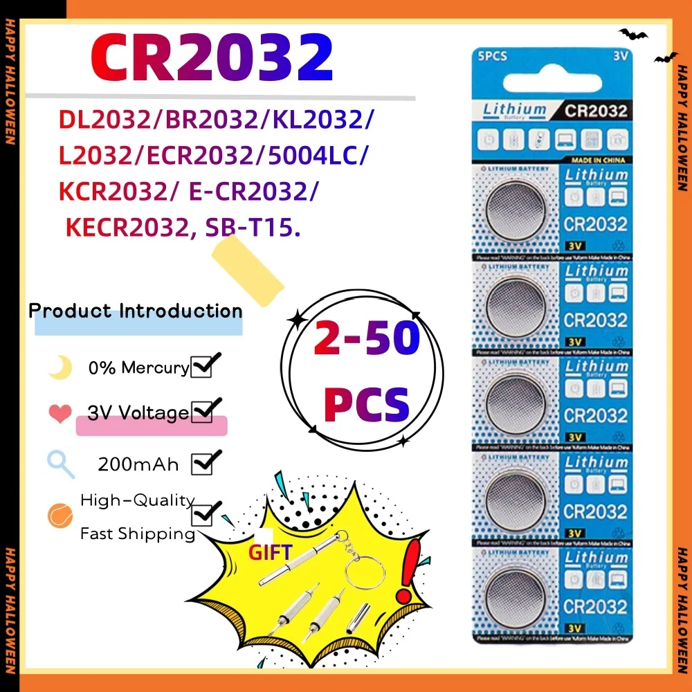 Pile au lithium pour montre, jouet, calculatrice, clé de voiture, télécommande, bouton, pièces de monnaie, 200mAh, CR2032, CR 2032, DL2032, ECR2032, 3V